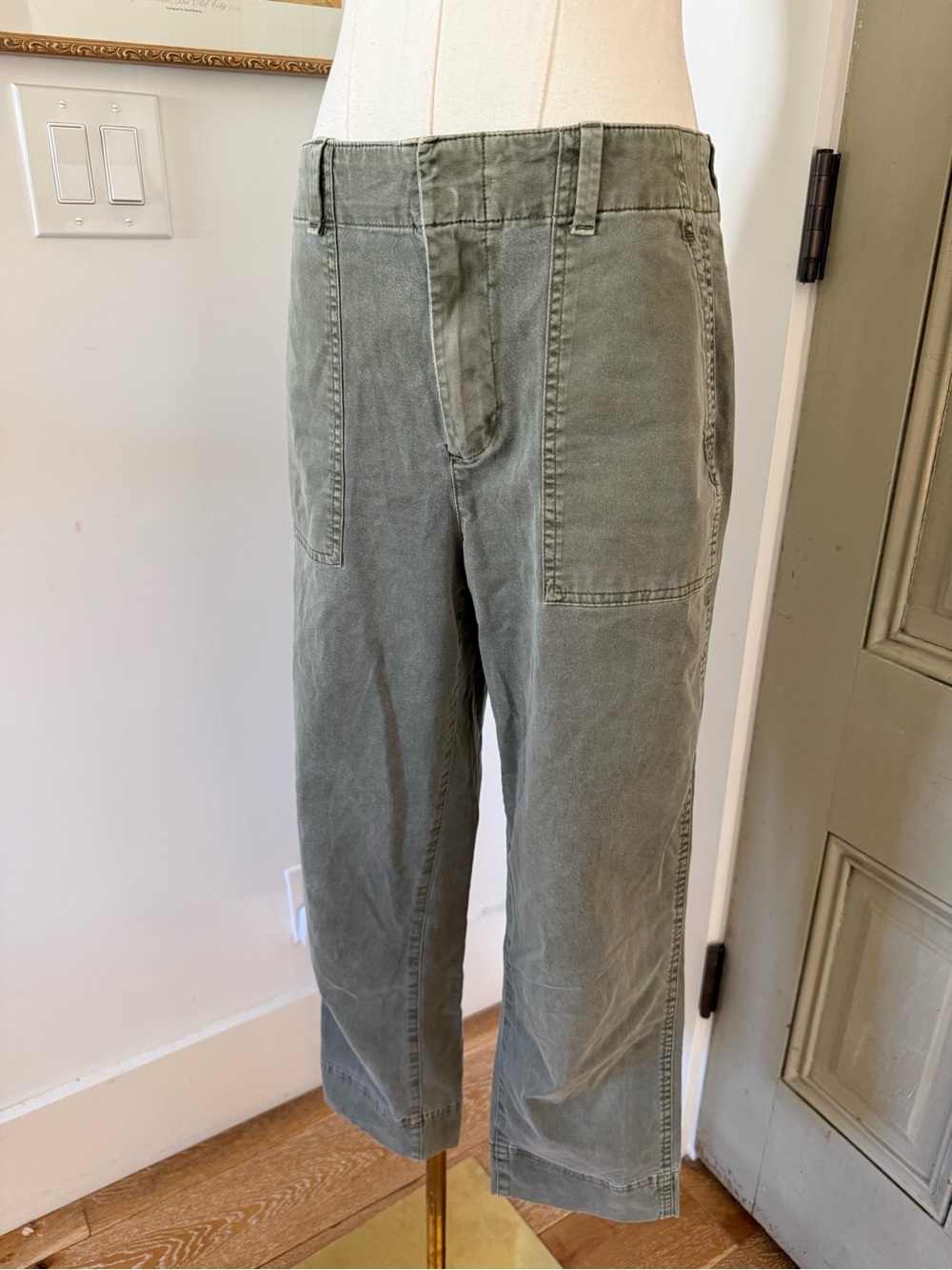High Rise Girlfriend Chinos in Olive Green - Picture 4 of 10